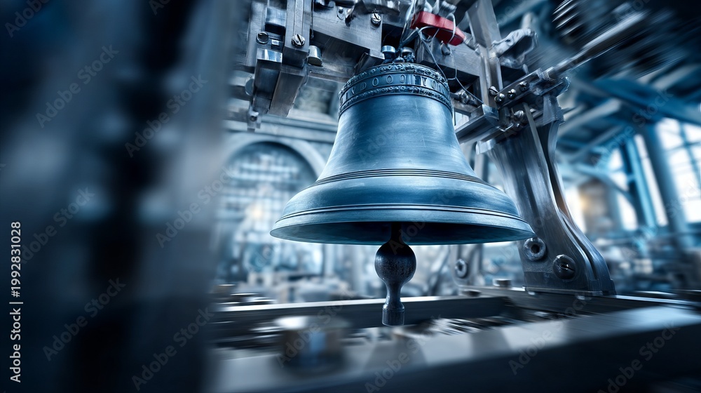 Fototapeta premium Detailed View of Clock Tower Bell Mechanism with Hammer in Action