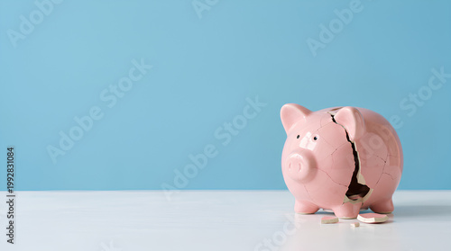 A broken piggy bank symbolizing financial difficulties and economic struggles