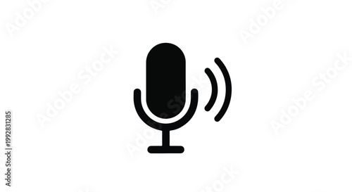 Simple black microphone icon with sound waves