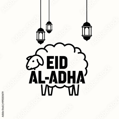 Eid al-Adha Celebration with Sheep and Lanterns Illustration