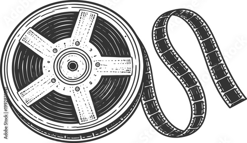 Photos Vintage Film Reel and Film Strip Engraving Illustration Cinema Concept
