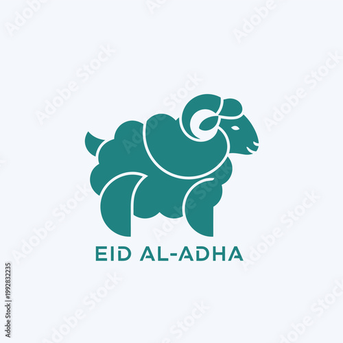 Stylized turquoise ram illustration for Eid al-Adha celebration, representing sacrifice and blessing in a modern Islamic holiday design concept