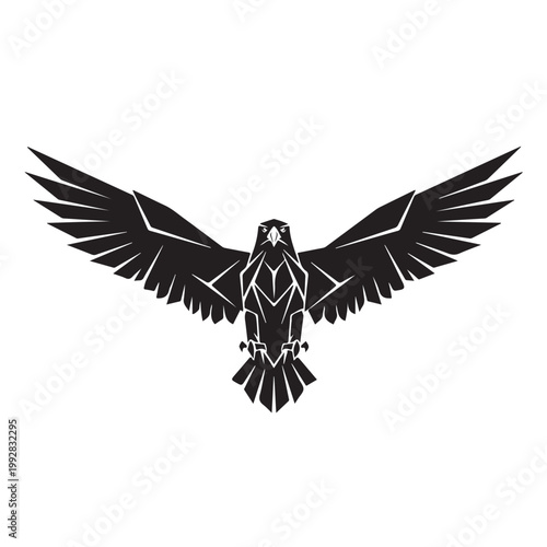 Striking Bald Eagle Flying Front View Bold Black Silhouette Vector Illustration Bird Art for Tattoo T-Shirt Logo Wall Decor Print Poster and Sticker