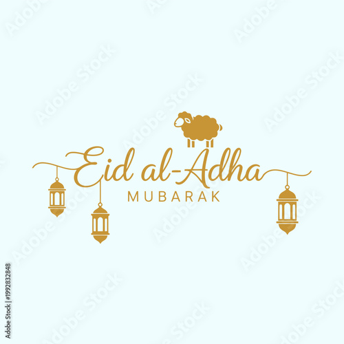 Eid al-Adha Mubarak Islamic Festival Decorative Lanterns and Sheep Icon