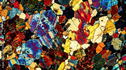 Microscopic Thin Section of Rock Showing Mineral Crystals.