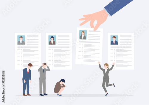 Woman Selected and Celebrating While Others Are Rejected in Resume Screening