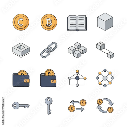 Cryptocurrency and finance icons set.