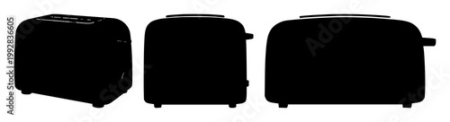 Toaster set with black silhouette on white background featuring household appliance, kitchen tool, breakfast item with simple, minimalist and iconic