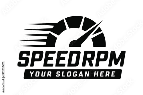 Speed rpm badge design with gauge and motion effect for motor industry.