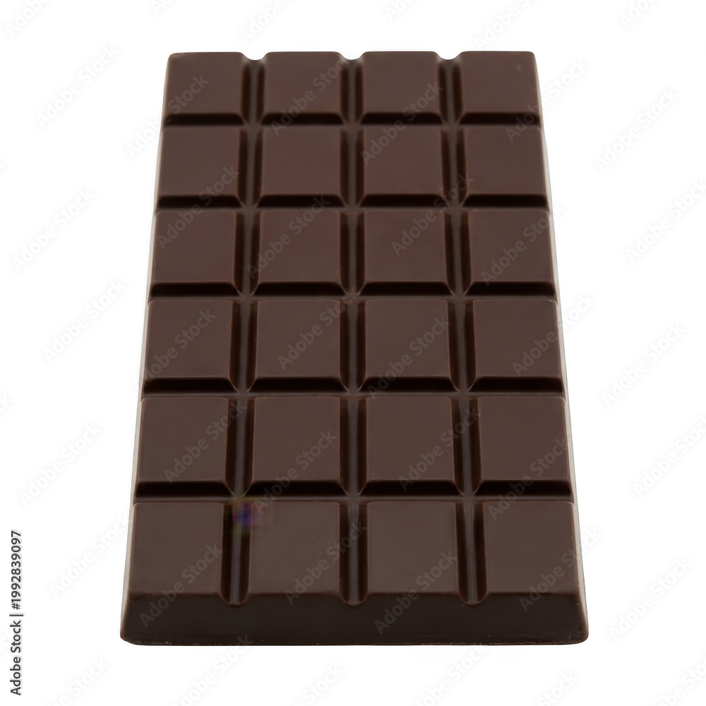 Fototapeta premium Dark chocolate bar with rectangular pieces isolated on transparent background
