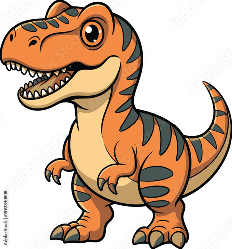 Cute cartoon tyrannosaurus rex dinosaur character standing on transparent background vector illustra.
