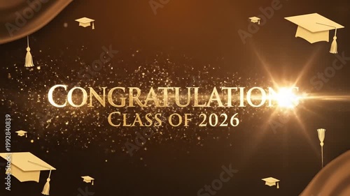 Graduation Celebration Video Highlighting Achievements of the Class of 2026 in a Festive and Glittering Scene