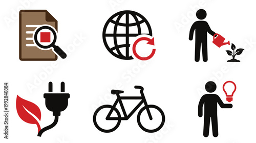 Vector graphic illustration of Eco friendly transportation and energy icons, green sustainable lifestyle symbols, modern vector illustrations Vector
