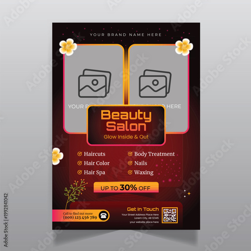 Modern beauty parlor salon flyer design template, business promotion a4 print ready poster
