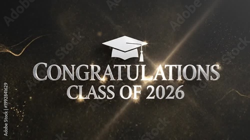 Animated celebration of graduation achievements with sparkling fireworks and congratulatory messages for graduating class of 2026