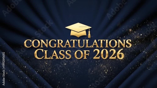 Celebratory graduation capsule marking the class of 2026 with sparkling effects and academic symbols