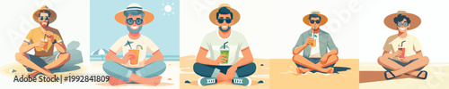vector of a man relaxing on the beach enjoying the summer