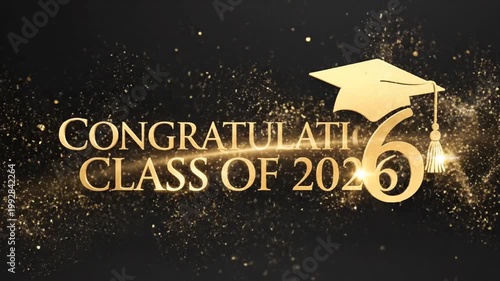 Celebratory Graduation Announcement for the Class of 2026 Featuring Gold Glitter Caps and Text