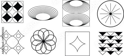 Mid century modern minimalist vector set hand drawn abstract geometric shapes for wall art decoration