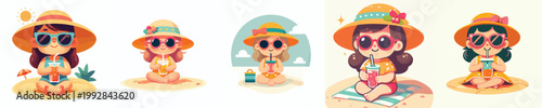 vector of a little girl relaxing on the beach enjoying the summer