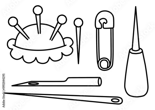 Canvastavla Sewing Needles, Pincushion and Safety Pin Line Art