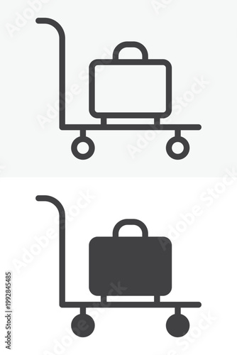Baggage trolley cart icon in line and solid style. Outline luggage cart. Vector icon set editable stroke. Travel sign and symbol cart icon.