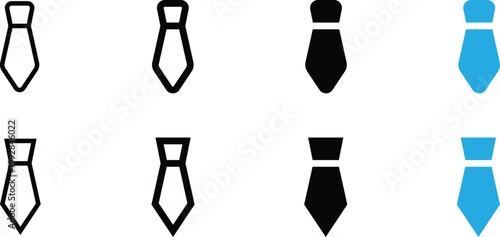 Set of tie icons in various styles, including outline, solid, and colored versions for professional design