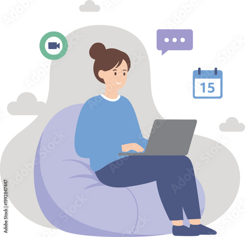 Freelancer working laptop home office remote work flat illustration