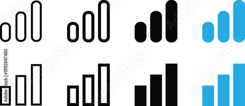 Set of signal strength icons in different styles, flat and outline