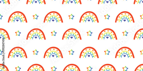 Seamless Pattern with LGBT star and rainbow. LGBTQ. Symbol of the LGBT pride community. Vector illustration.