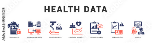 Health Data Modern and clean web banner illustration featuring thematic icons for visual communication