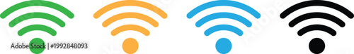 A set of colorful wifi icons in green, orange, blue, and black