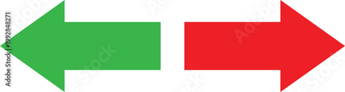 Green and red arrows pointing in opposite directions