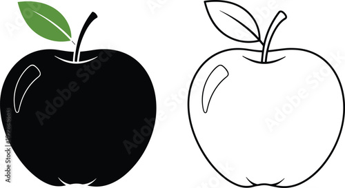 Apple Fruit in Black and White and Colorful Styles Vector Illustration for Healthy Food, Organic, and Nutritional Designs