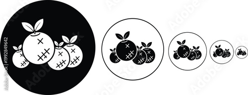 Hand-Drawn Blueberry Icons in Black and White with Varying Sizes for Healthy Food, Organic Berries, and Nutrition Designs