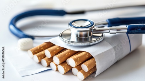 Stethoscope Resting on Pack of Cigarettes