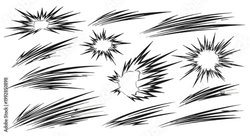 Collection of dynamic black speed lines and blasts.