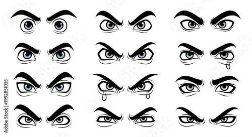 Collection of cartoon eyes with eyebrows.