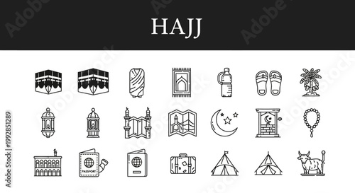 Islamic Hajj Pilgrimage Icons Collection