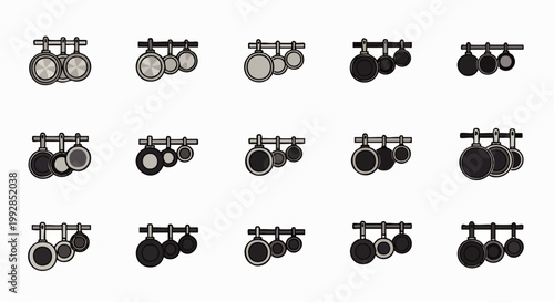 Set of various shooting targets hanging on a metal bar, vector illustration