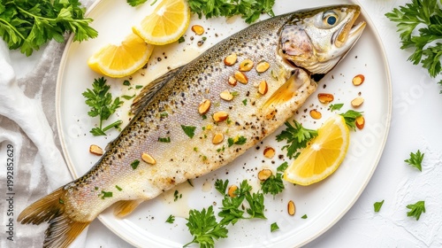 Whole Baked Trout with Lemon, Almonds, and Parsley