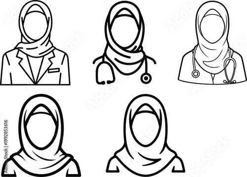 Different styles of Muslim woman wearing hijab character set