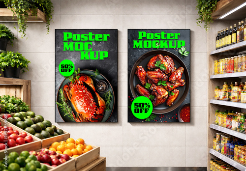 Supermarket Wall Food Poster Mockup Advertising Display