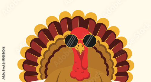 Close-up illustration of a cool turkey wearing black sunglasses, perfect for fun Thanksgiving holiday celebrations.