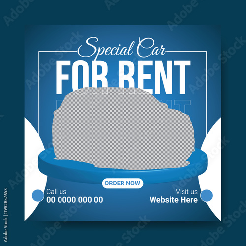 Special car for rent advertisement luxurious blue vehicle available now