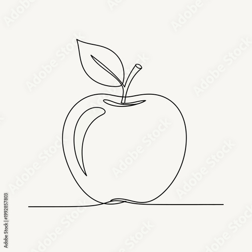 Minimalist Continuous Line Drawing of an Apple with Leaf