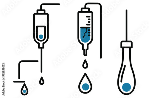  Medical infusion drip icons, intravenous fluid bag and drop symbols, healthcare and science, drip bag and drop, medical treatment equipment