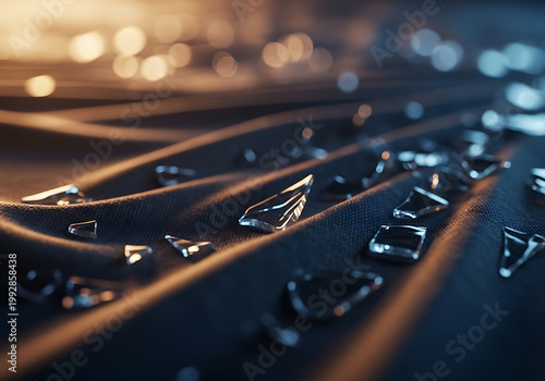 Abstract close up of dark fabric with scattered reflective crystal fragments