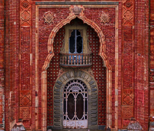 Aerial view of the intricate Moorish architecture of Sammezzano Castle featuring red brickwork and ornate carvings Reggello, Tuscany, Italy.