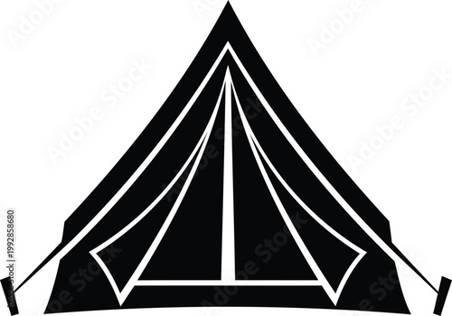 Black silhouette of a classic tent for camping and outdoors